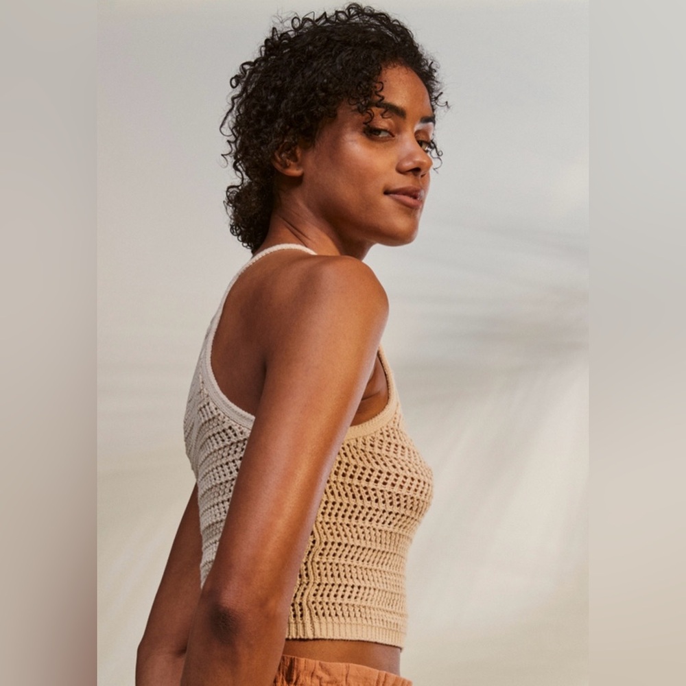 Roxy Malibu Crush Halter Beige Knit Crochet Racerback Tank Top Small